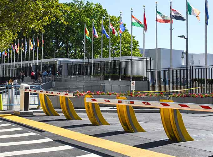 Security bollards located at street entrance. 