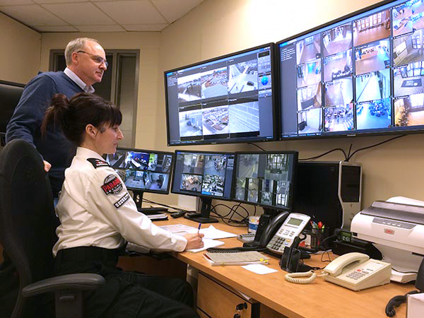 Campus security control room.